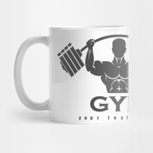 Strong Man with Barbell. Fitness Gym Logo Design Template Mug